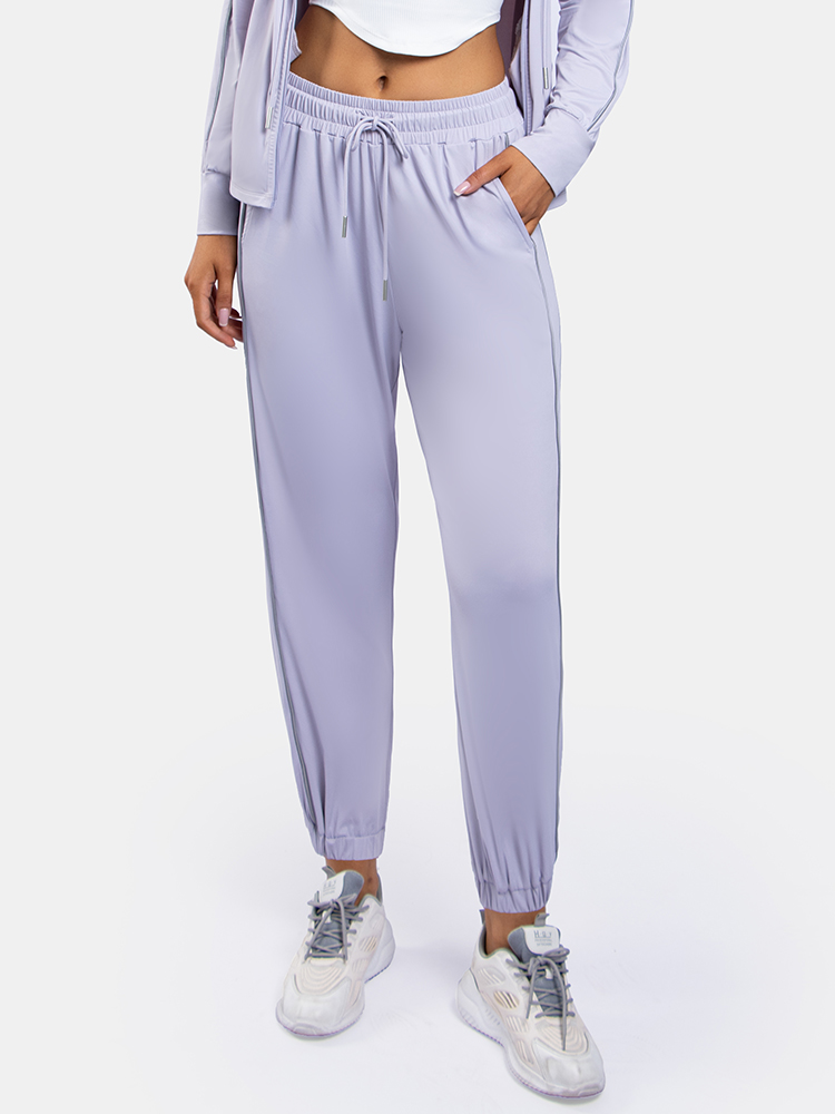 Women's Mesh Athletic Gym Workout Lounge Open Bottom Sweatpants with Pockets